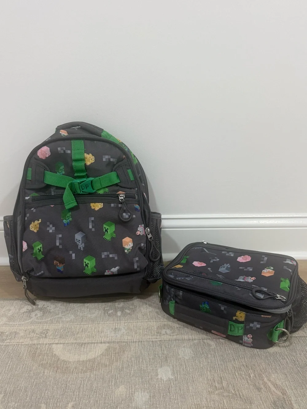 Kids Black & Green Minecraft-Inspired Backpack and Lunch Bag Set